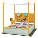 Kids Wooden Sandpit with Canopy and Sand Wall – Natural + Green