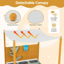 Kids Wooden Sandpit with Canopy and Sand Wall – Natural + Green