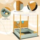 Kids Wooden Sandpit with Canopy and Sand Wall – Natural + Green