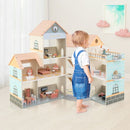 Wooden Corner Dollhouse with Furniture and Accessories – Pink