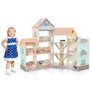 Wooden Corner Dollhouse with Furniture and Accessories – Pink