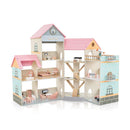 Wooden Corner Dollhouse with Furniture and Accessories – Light Pink