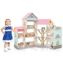 Wooden Corner Dollhouse with Furniture and Accessories – Light Pink