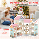 Wooden Corner Dollhouse with Furniture and Accessories – Light Pink