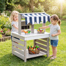Double-Sided Outdoor Mud Kitchen with Canopy – Grey