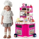 Corner Play Kitchen with Lights, Steam and 113 Accessories – Pink