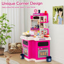 Corner Play Kitchen with Lights, Steam and 113 Accessories – Pink