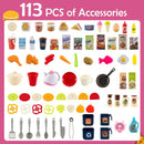 Corner Play Kitchen with Lights, Steam and 113 Accessories – Pink