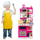 Kids Play Kitchen with Circulating Tap and 95 Accessories – Pink