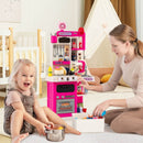Kids Play Kitchen with Circulating Tap and 95 Accessories – Pink