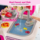 Kids Play Kitchen with Circulating Tap and 95 Accessories – Pink