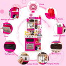 Kids Play Kitchen with Circulating Tap and 95 Accessories – Pink