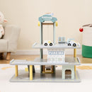 Wooden Toy Parking Garage with Lift and Helipad – Grey