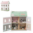 Wooden Dollhouse with Reversible Roof and Opening Doors – Pink