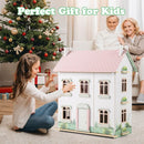 Wooden Dollhouse with Reversible Roof and Opening Doors – Pink