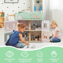 Wooden Dollhouse with Reversible Roof and Opening Doors – Pink