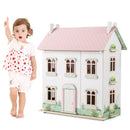 Wooden Dollhouse with Reversible Roof and Opening Doors – Pink