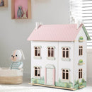 Wooden Dollhouse with Reversible Roof and Opening Doors – Pink