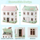 Wooden Dollhouse with Reversible Roof and Opening Doors – Pink