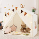 Large Kids Playhouse Tent with Curtains and Lights – Beige