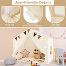 Large Kids Playhouse Tent with Curtains and Lights – Beige