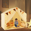 Large Kids Playhouse Tent with Curtains and Lights – Beige