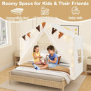 Large Kids Playhouse Tent with Curtains and Lights – Beige
