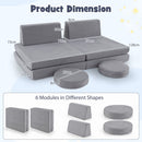 Modular kids play couch set in grey with 6 pieces for versatile configurations, featuring soft velvet covers and.