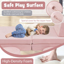 Modular kids play couch set in pink with soft velvet covers and high-density foam, ideal for imaginative play and.