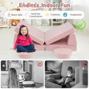 Modular kids play couch set in pink with 6 pieces, soft velvet covers, and high-density foam for imaginative play.