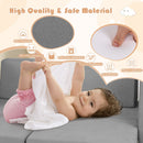 Modular kids sofa play couch in grey with 8 blocks, made of wear-resistant suede fabric for safe, creative play.