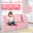 Modular kids sofa play couch in pink, made of breathable suede fabric, perfect for climbing and creative play.