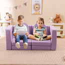 Modular kids sofa play couch in purple with 8 pieces, perfect for climbing, lounging, and creative play for children.