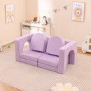 Modular kids sofa play couch in purple, featuring 8 soft blocks for climbing, lounging, and imaginative play.