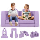 Modular purple kids sofa play couch with 8 blocks for climbing, lounging, and creative play, safe and comfortable for.