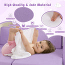Modular kids sofa play couch in purple with soft suede fabric, perfect for climbing, crawling, and imaginative play.