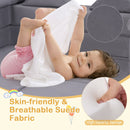 Convertible 9-piece kids play couch in grey with skin-friendly suede fabric, perfect for playtime and easy storage.