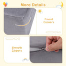 Detail of the 9-piece modular kids play couch showing smooth zippers and rounded corners for safe, easy maintenance.