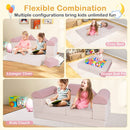 Modular 9-piece kids play couch in pink, convertible to lounger, bed, or ball pit, perfect for playtime and creativity.
