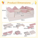 9-piece modular kids play couch in pink, featuring soft suede fabric, convertible design for play and rest.
