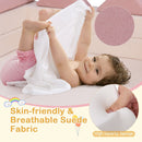 Convertible 9-piece kids play couch in pink with breathable suede fabric, perfect for climbing, resting, and playing.