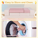 Modular 9-piece kids play couch in pink, featuring machine-washable covers for easy cleaning and stackable design for.
