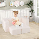 Modular kids sofa couch in beige, made of foam, perfect for play, reading, and napping in a creative space.