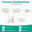 Modular kids sofa couch in beige, transforming into various play setups for creative exploration and safe, comfortable.