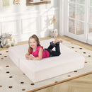 Modular kids foam sofa couch in beige, perfect for creative play, reading, and napping, with a soft, washable cover.