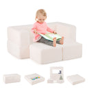 Modular kids sofa couch in beige, designed for creative play, reading, and napping with soft, washable foam covers.