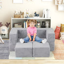 Modular kids sofa couch in grey with plush cover, perfect for creative play and versatile activities like reading and.