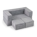 Modular grey kids sofa couch made of high-density foam, perfect for creative play and versatile activities.