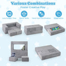 Modular kids sofa couch in grey, transforming into various play setups for creative exploration and comfort.
