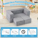 Modular kids sofa couch in grey, made of high-density foam, perfect for creative play and versatile activities.